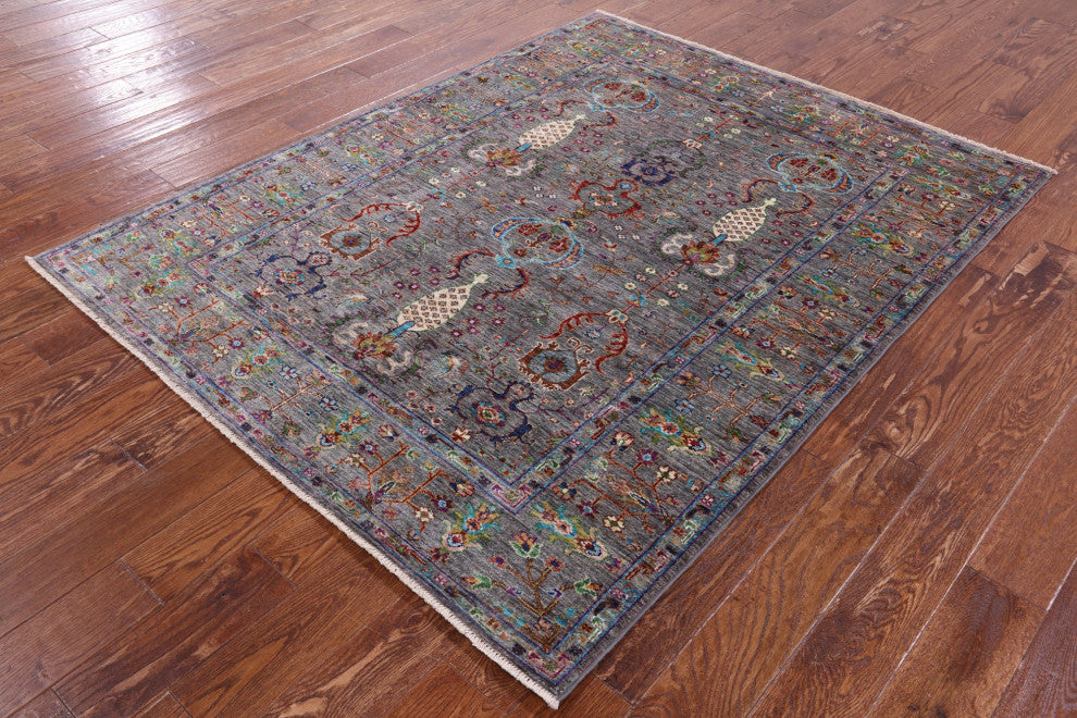 5' 1" X 6' 6" Persian Tabriz Handmade Wool Rug Q9630