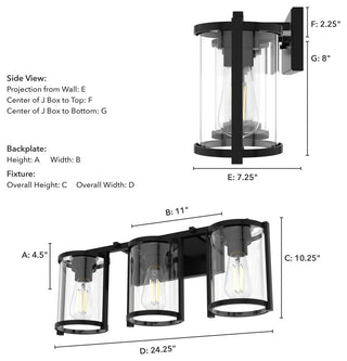 Astwood Matte Black With Clear Glass 3 Light Vanity Wall