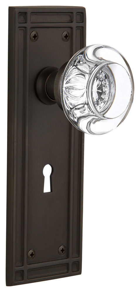 Mission Plate Passage Round Clear Crystal Glass Knob, Oil Rubbed Bronze