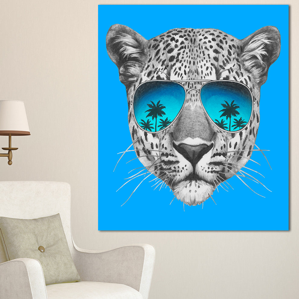 Leopard with Mirror Sunglasses, Animal Canvas Art Print, 30"x40"