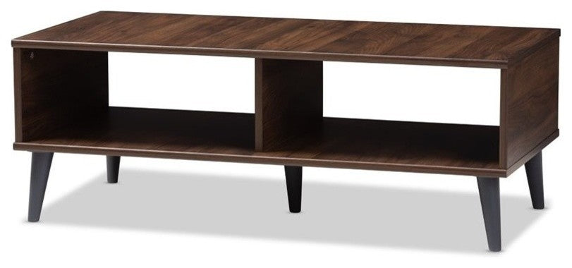Pierre Mid-Century Modern Brown and Dark Gray Wood Coffee Table