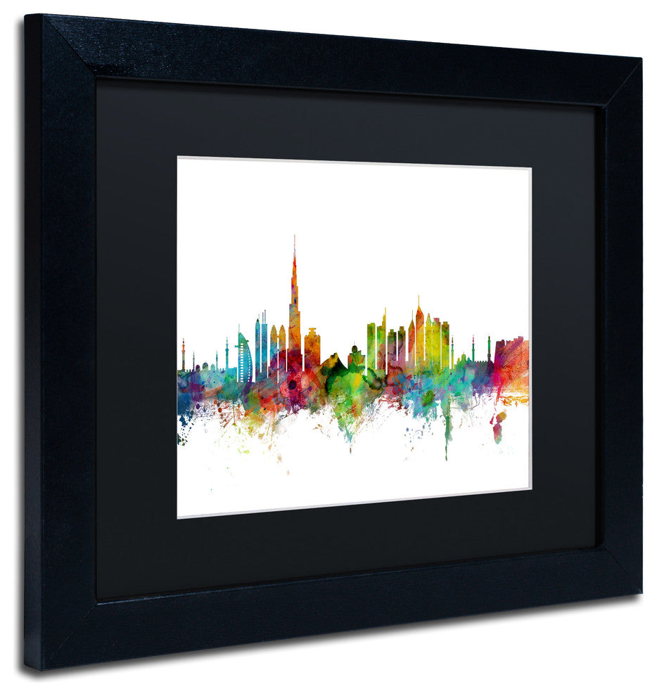 "Dubai Skyline" Matted Framed Canvas Art by Michael Tompsett