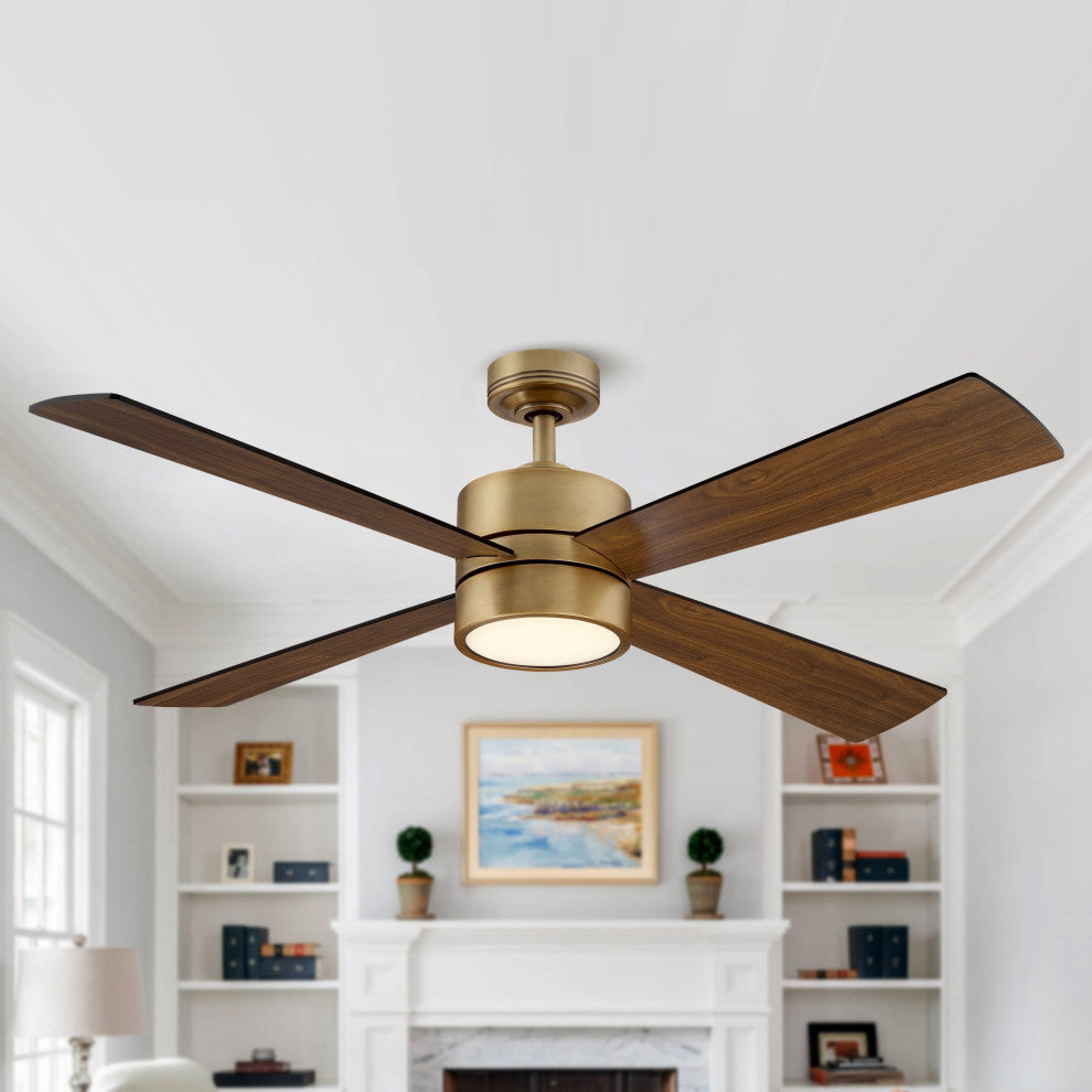 52 in. Natural Brass LED Ceiling Fan with Light and Remote Control
