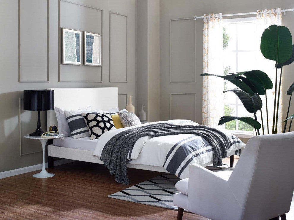 Contemporary Modern Urban Designer Bedroom Twin Size Headbaord, Fabric, White