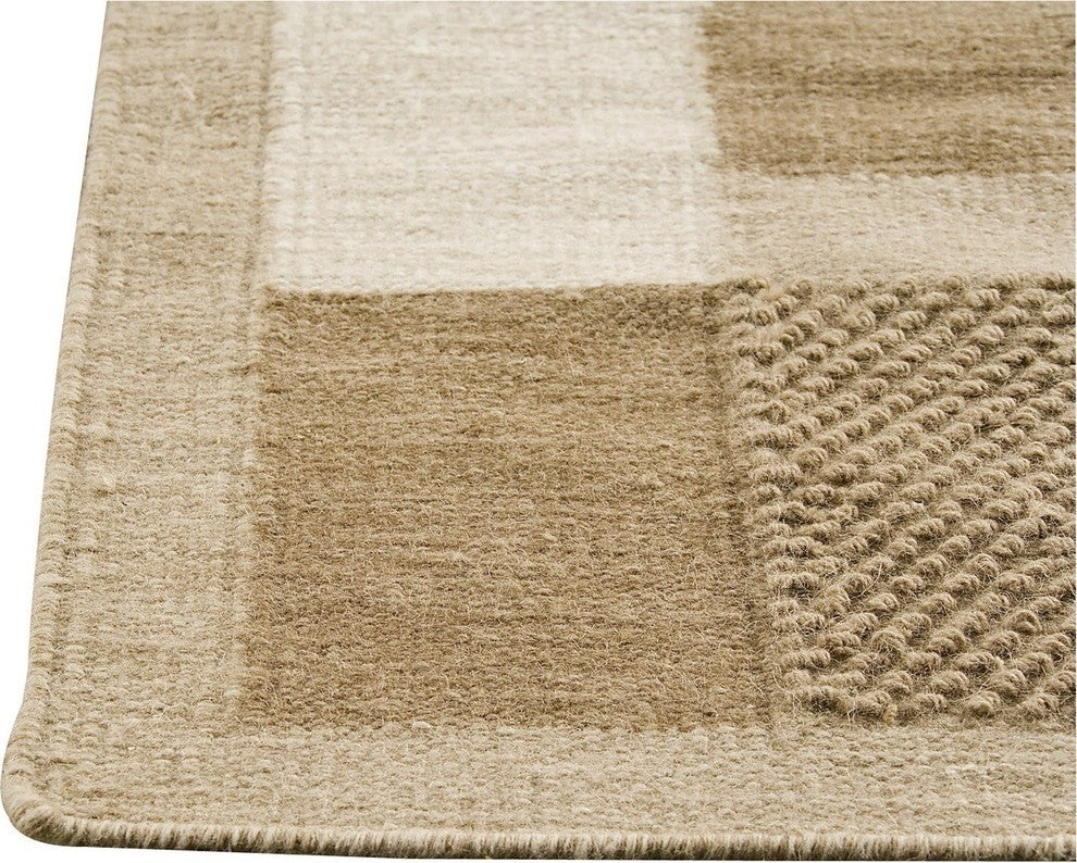 Hand Woven Beige Wool Area Rug, Beige, 5''6"x7''10"
