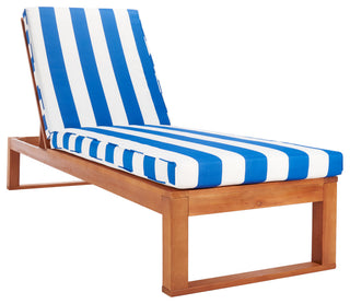 Safavieh Solano Sunlounger, Natural Wood/Royal Blue Stripe