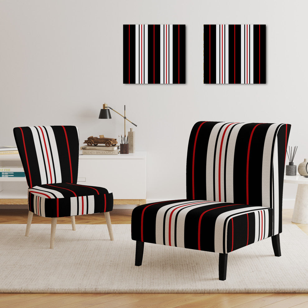 Black and White Striped Pattern Chair, Side Chair