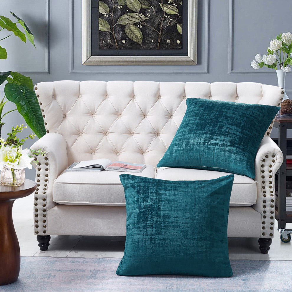 Velvet 2 Piece Euro Pillow Cover Set, Deep Teal, 2 Piece, 26"x26"