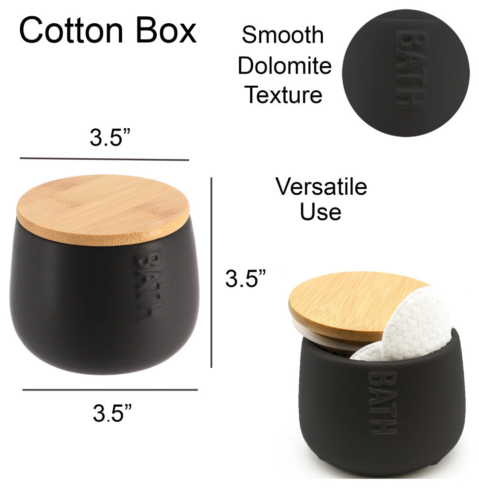 Bath D Dolomite Round Cotton Box White-Bamboo Top, Black