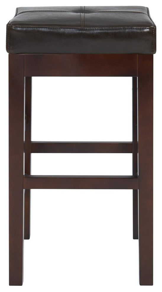 New Pacific Direct Valencia 27.5" Split Leather Backless Counter Stool in Black