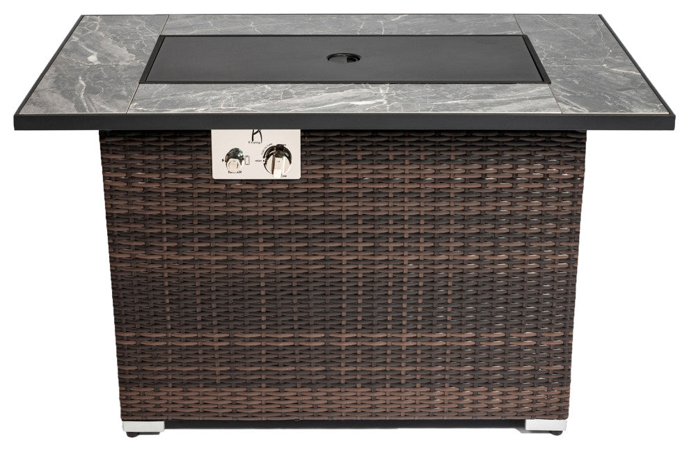 Rectangular Ceramic Tile Tabletop Outdoor Fire Pit Table with Lid