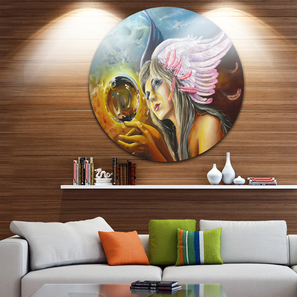 Birth Of An Idea, Abstract Digital Art Disc Metal Artwork, 11"