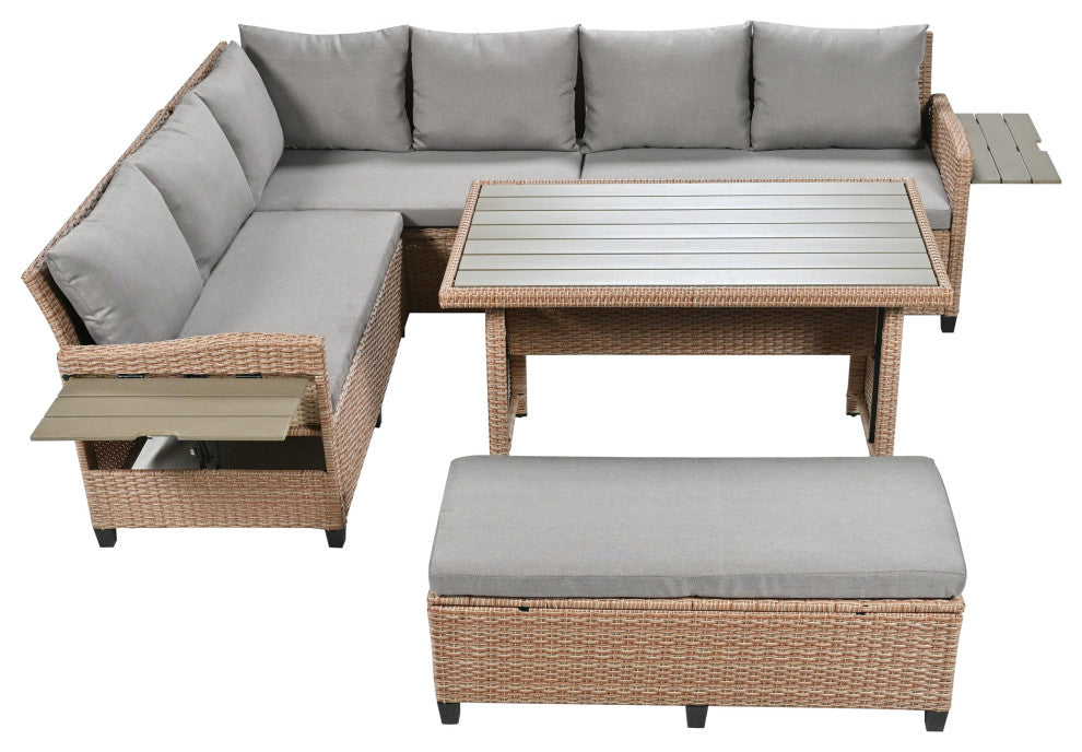 5-Piece Outdoor Wicker Patio Sofa Set, Brown