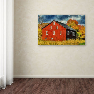 'Red Barn In Autumn' Canvas Art by Lois Bryan