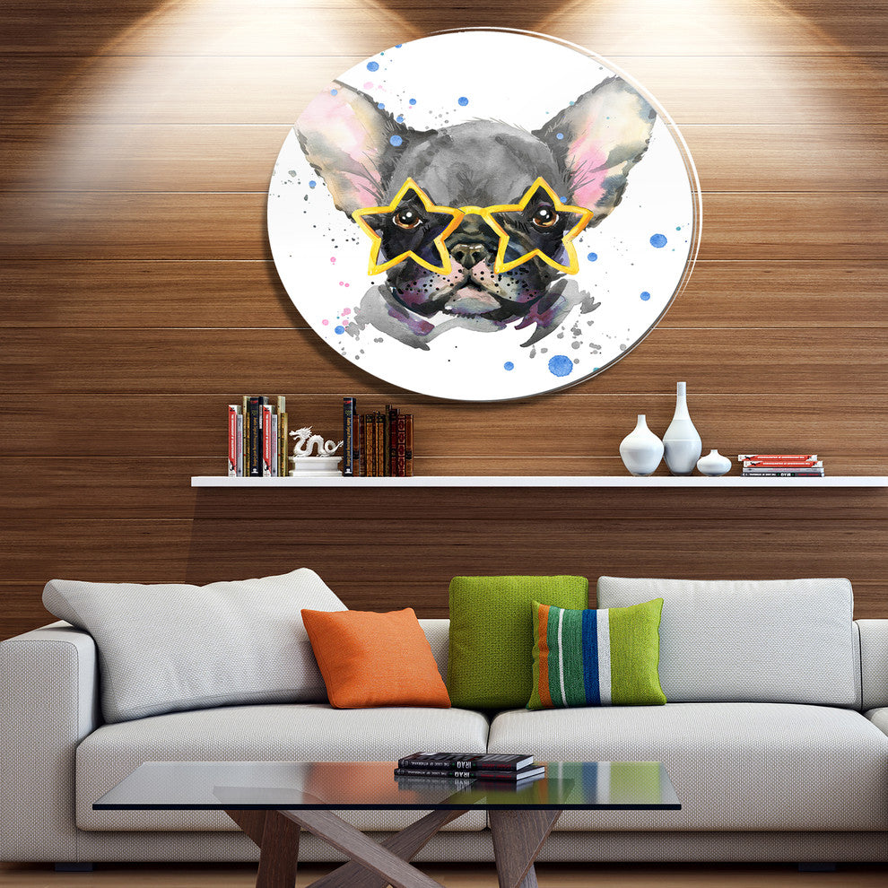 Black French Bulldog With Stars, Animal Disc Metal Artwork, 11"