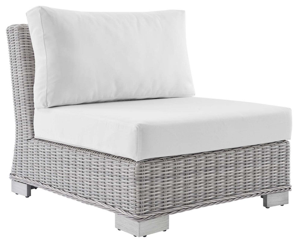 Conway Sunbrella Outdoor Patio Wicker Rattan Armless Chair - Light Gray White