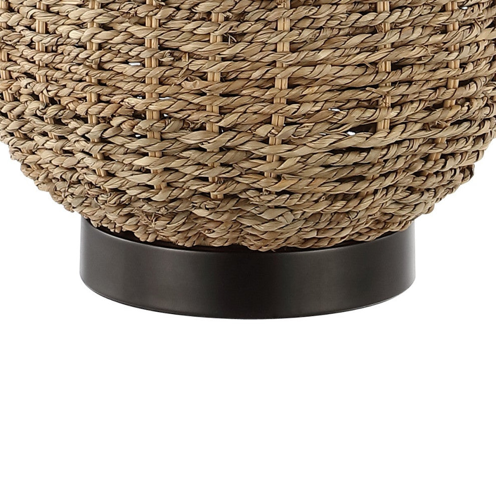 Chakrii 25" Iron/Rattan Table Lamp With Pull-Chain, Oil Rubbed Bronze/Dark Brown