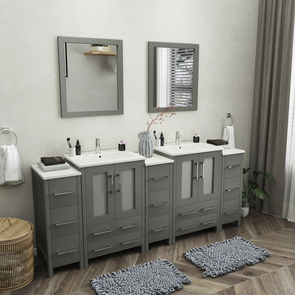 Vanity Art Vanity Set With Ceramic Top, 84", Gray