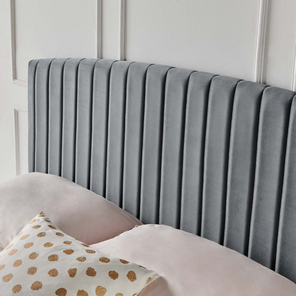 Headboard, Twin Size, Velvet, Dark Gray, Modern Contemporary, Bedroom