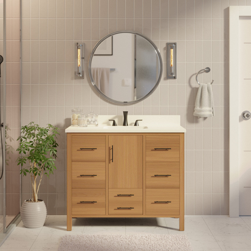 California 42" Bathroom Vanity, Blonde, Matte White