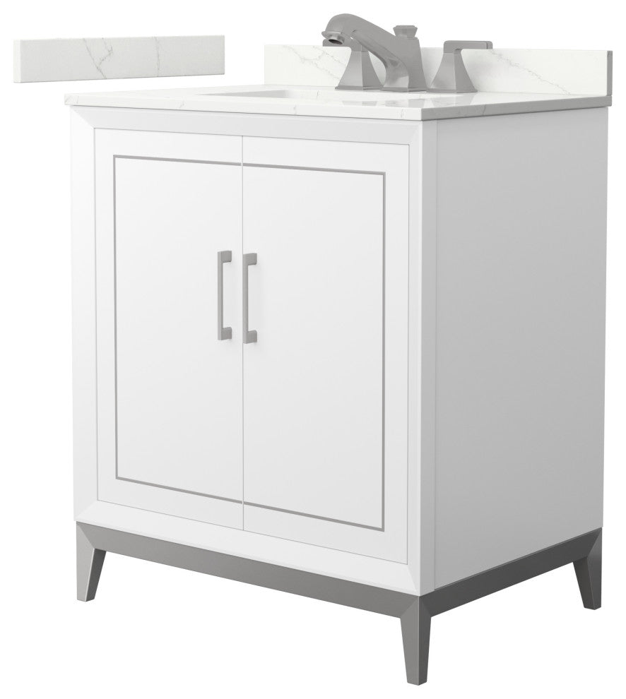 Marlena 30" Single Vanity, Quartz Top, 3-Hole, Nickel Trim