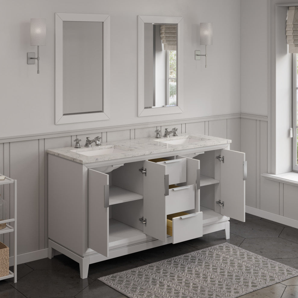 Elizabeth 60" Double Sink Carrara White Marble Vanity, Pure White