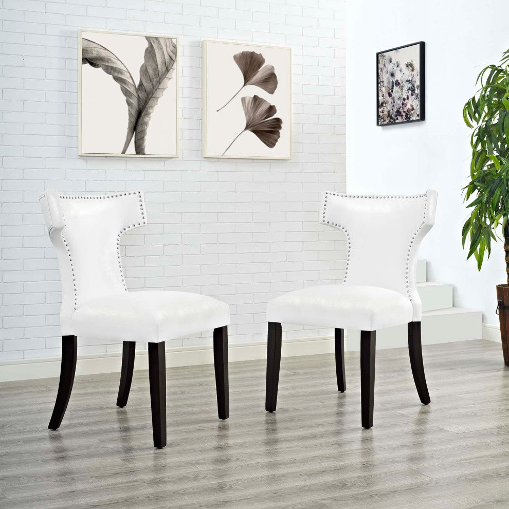 Side Dining Chair, Set of 2, Faux Leather, White, Modern, Cafe Bistro Restaurant