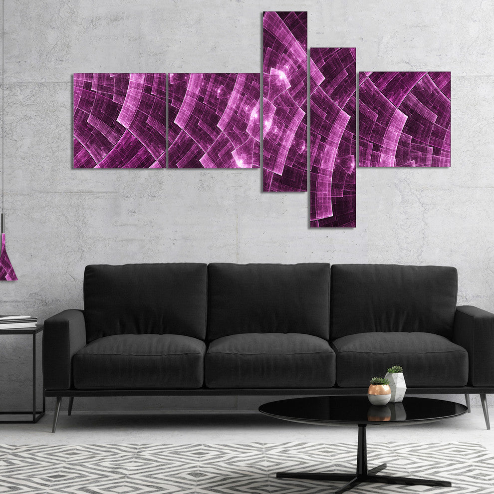 Purple Metal Protective Grids, Abstract Wall Art Canvas, 60"x32", 5 panels
