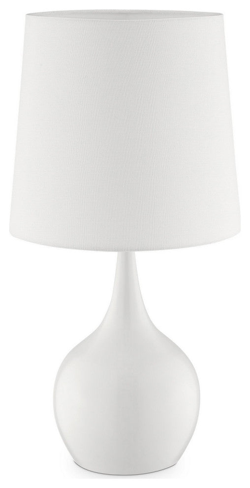 Benzara BM240905 Pot Bellied Shape Metal Table Lamp With 3 Way Switch, White