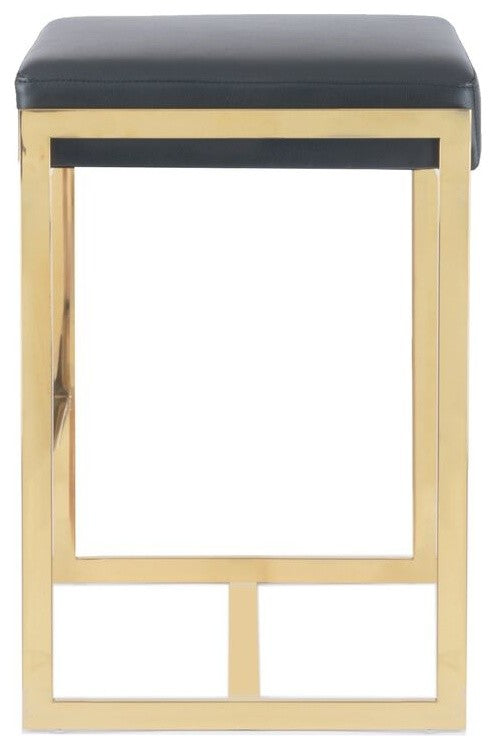 Logan Counter Stool, Polished Gold Stainless Steel Frame/Black Seat