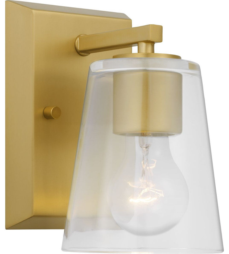 Vertex Collection One-Light Brushed  Gold Clear Glass Contemporary Bath Light