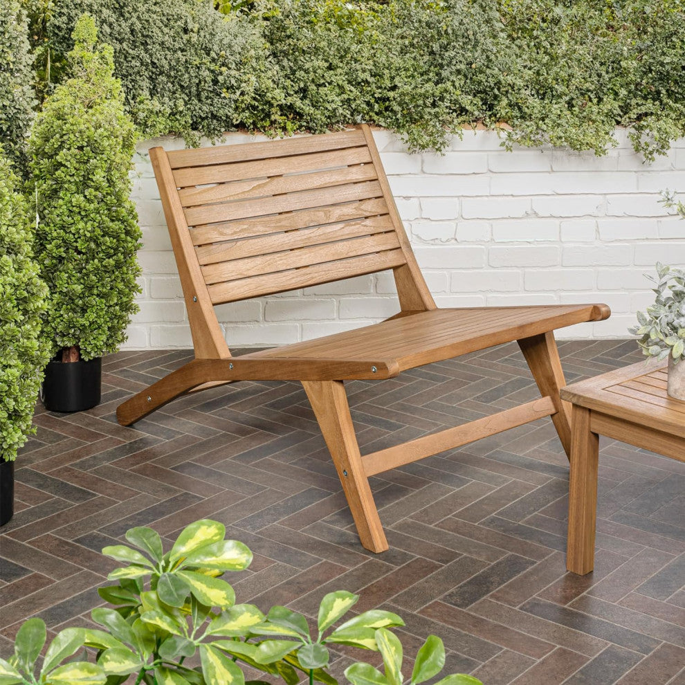 Retro Modern Outdoor Chair with Solid Teak Wood Construction and Low Seat