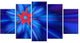 Rotating Fractal Blue Fireworks, Floral Canvas Art Print, 60"x32", 5 Panels