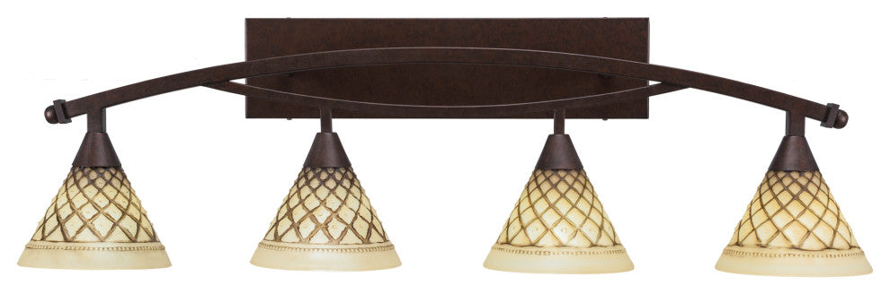 Bow 4 Light Bath Bar, 7" Chocolate Icing Glass