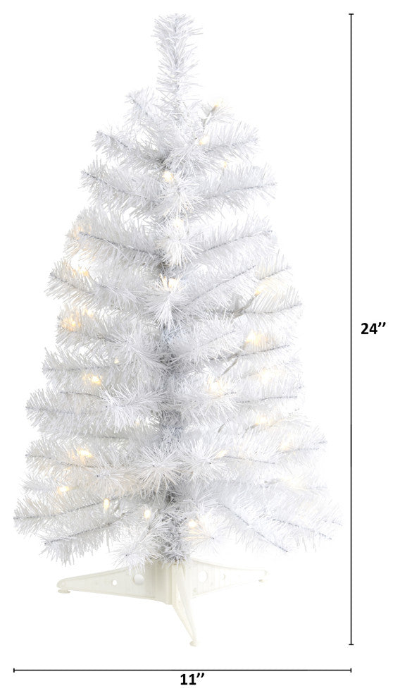 2' White Artificial Christmas Tree With 35 LED Lights and 72 Bendable Branches