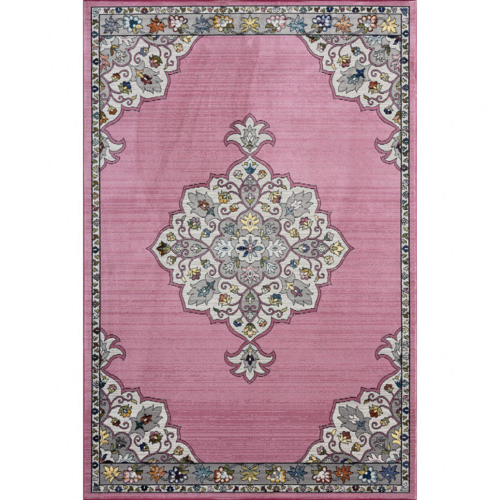 8??x 10??Pink Traditional Medallion Area Rug