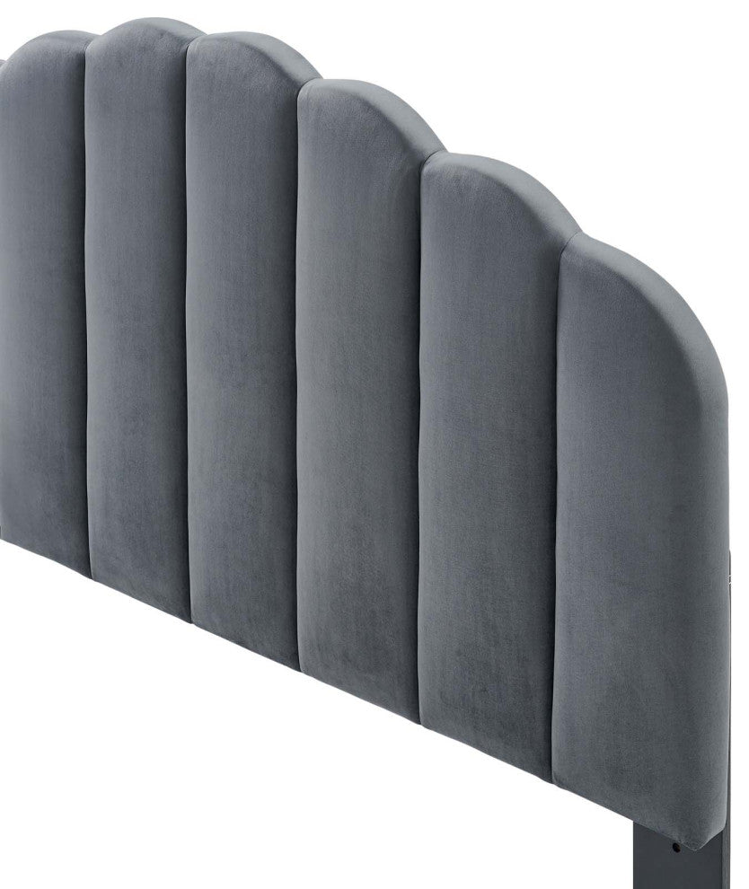 Headboard, Twin Size, Velvet, Dark Gray, Modern Contemporary, Bedroom, Charcoal Gray