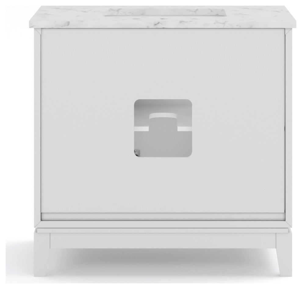 Elizabeth 36" Single Sink Carrara White Marble Vanity, Pure White