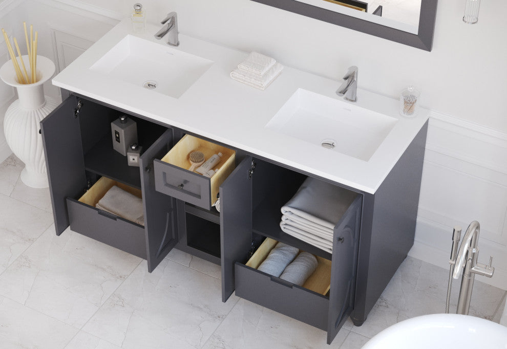 Laviva 313613-60G-MW 60" Maple Grey Double Sink Vanity + Stone Solid Surface To