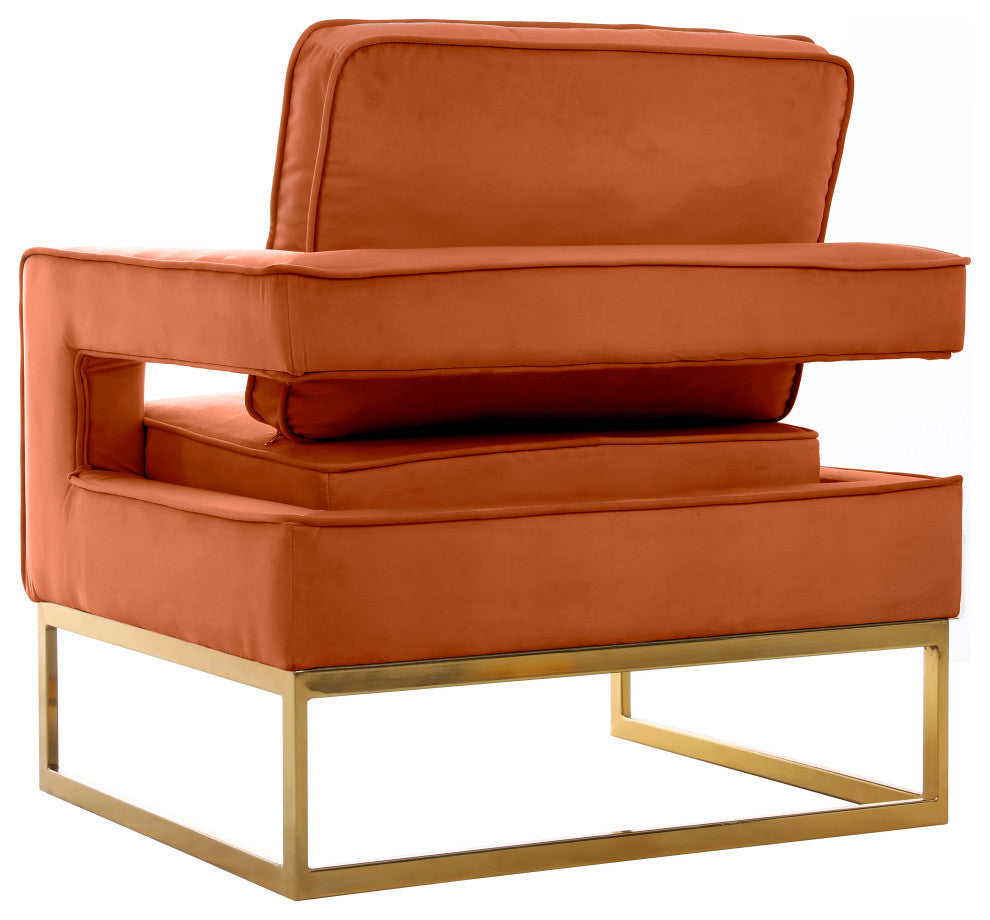 Noah Velvet Upholstered Accent Chair, Cognac, Gold Base