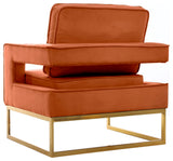 Noah Velvet Upholstered Accent Chair, Cognac, Gold Base