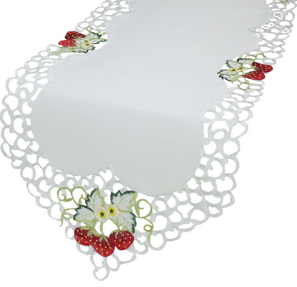 Strawberry Embroidered Cutwork 15"x72" Table Runner