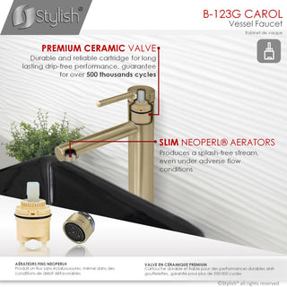 STYLISH Single Handle Bathroom Vessel Sink Faucet, Stainless Steel Brushed Gold