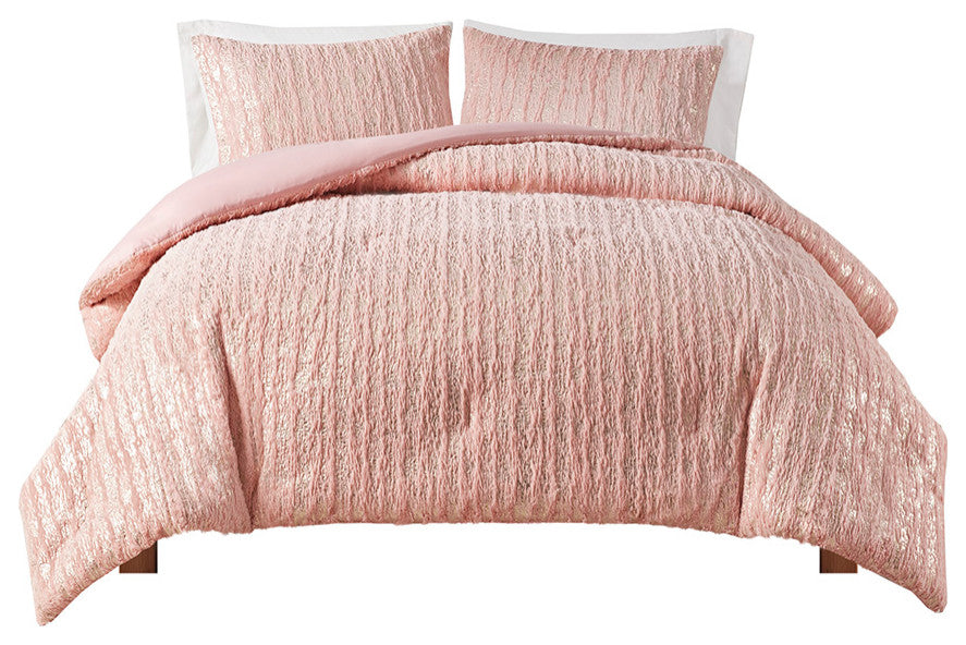 Intelligent Design Naomi Metallic Print Faux Fur Comforter Set