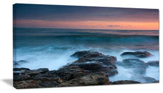 "Rocky Beach and White Waves" Seashore Canvas Print, 32"x16"
