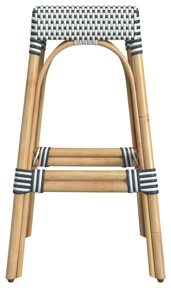 Tobias 30" Rectangular Rattan Barstool, Navy