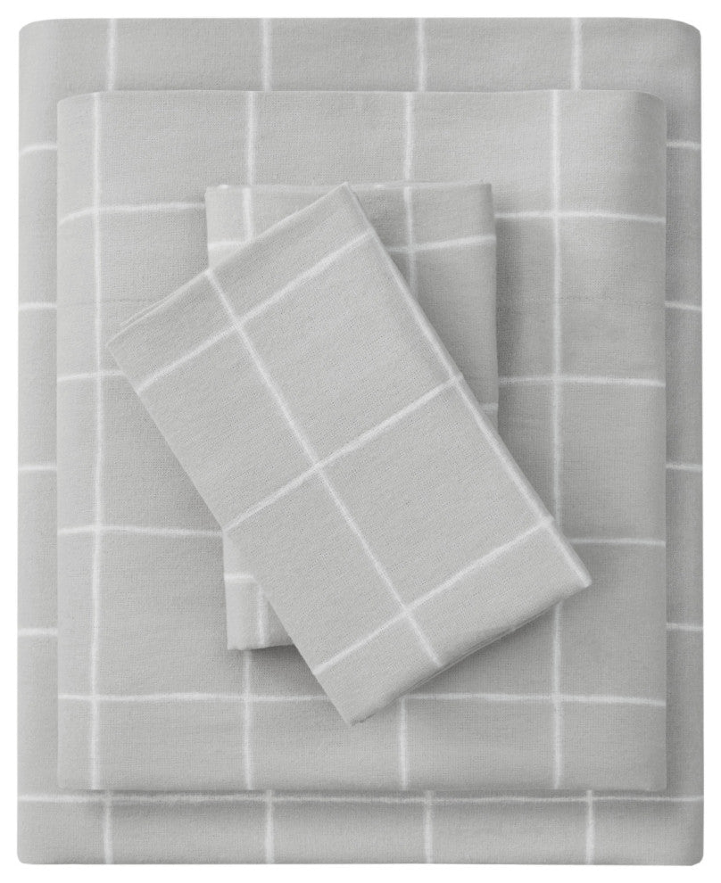 Beautyrest Oversized Flannel 4 Piece Sheet Set, Grey Windowpane