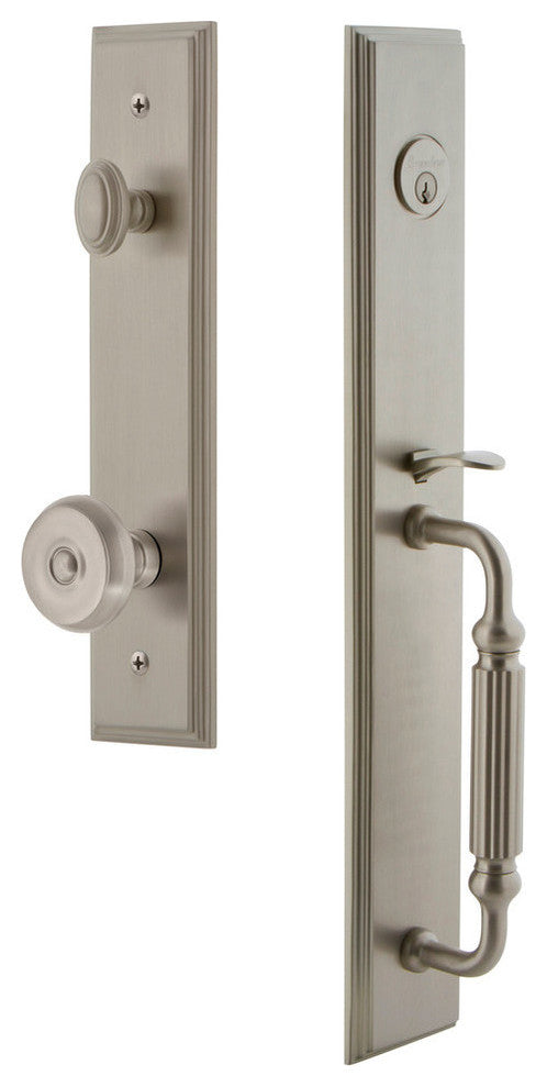 Carre' 1-Piece Dummy Handleset, F Grip and Bouton Knob, Satin Nickel, 848906