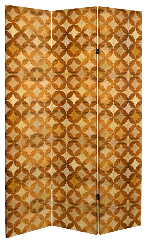 6' Tall Double Sided Japanese Wood Pattern Canvas Room Divider