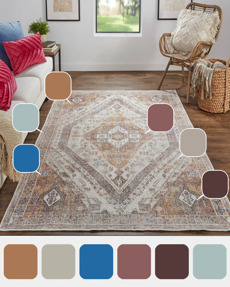 Weave & Wander Prescott Transitional Medallion, Ivory/Orange/Brown, 4'x6'